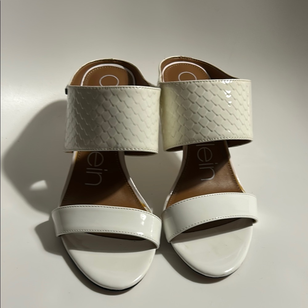 Calvin Klein White Heels with Chunky Block Heel